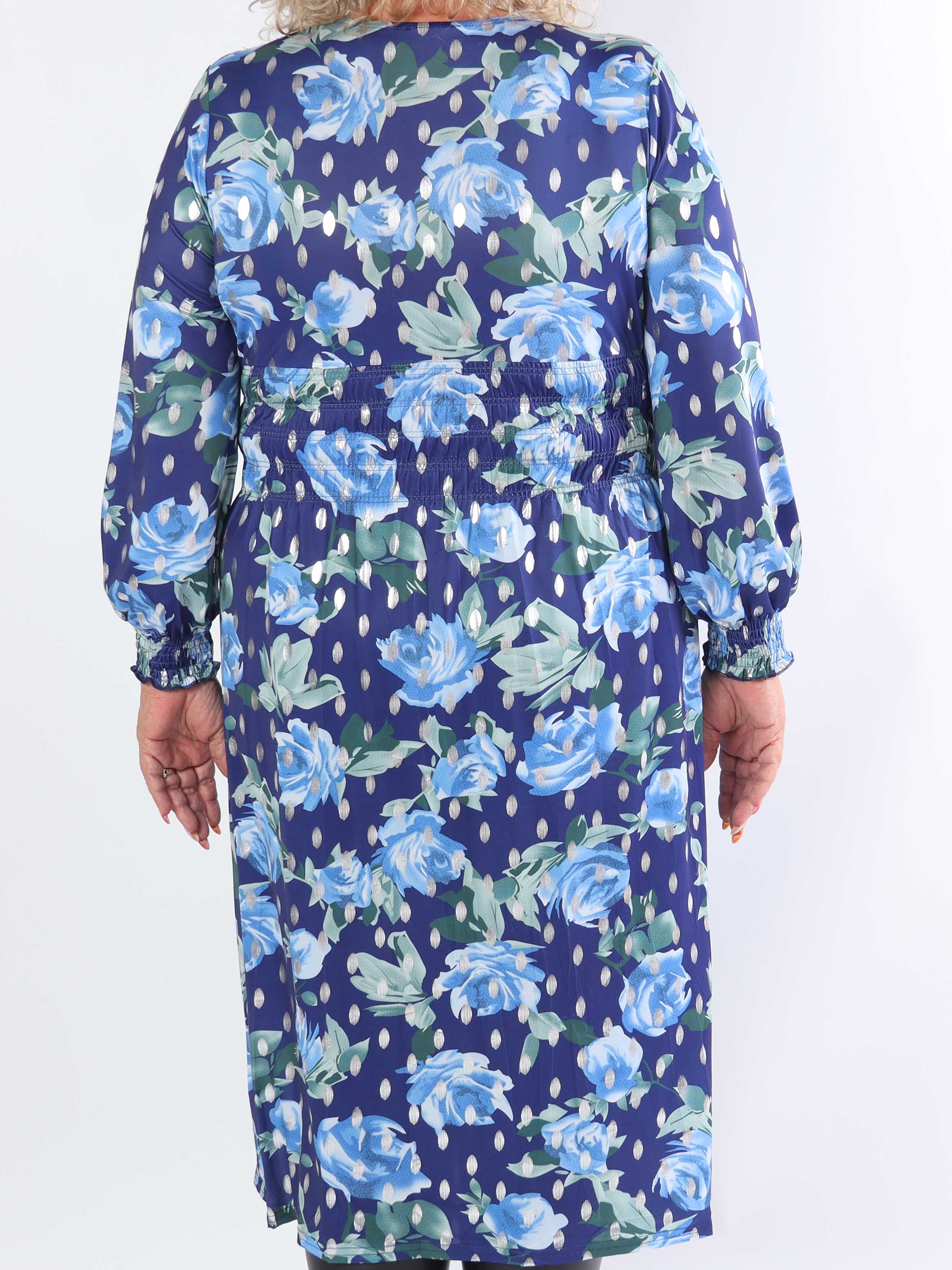 Pams Blossom Midi L/S - Elastisk plus size kjole i krølfrit stof med sølv prikker